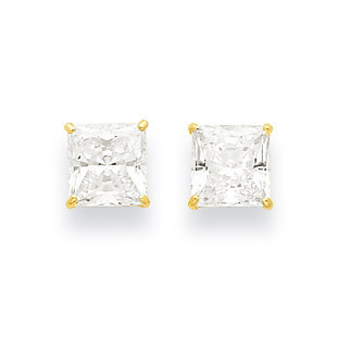 6mm Square Synthetic Diamond Post Earrings 14k Gold XD39CZ, MPN: XD39CZ, 716838209958