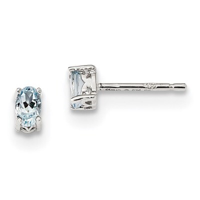 5x3mm Oval Aquamarine Post Earrings Sterling Silver Rhodium-plated QBE29MAR, MPN: QBE29MAR, 1911010…