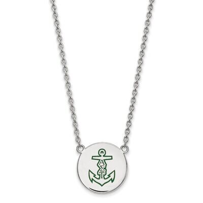 Alpha Sigma Tau Small Enameled Pendant with 18 Inch Chain Sterling Silver SS045ALS-18, MPN: SS045AL…