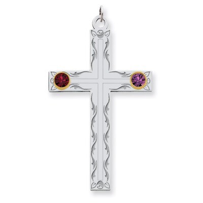 2 Birthstones Bezel Family Crystal Cross Pendant Sterling Silver &amp; 14k Gold QMP5/2G, MPN: QMP5/2G, …