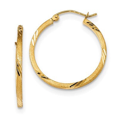 Diamond -cut Square Tube Hoop Earrings 14k Gold Satin TF1087, MPN: TF1087, 191101057915