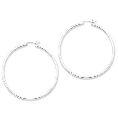 2mm Satin &amp; Diamond Cut Hoop Earrings Sterling Silver Rhodium-plated QE4423, MPN: QE4423, 883957930…