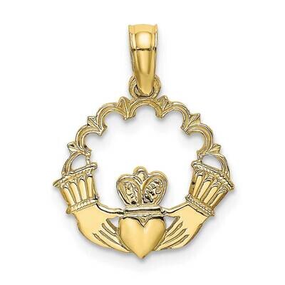 Engraved Claddagh In Scallop Circle Charm 10k Gold 10K7164, MPN: 10K7164,