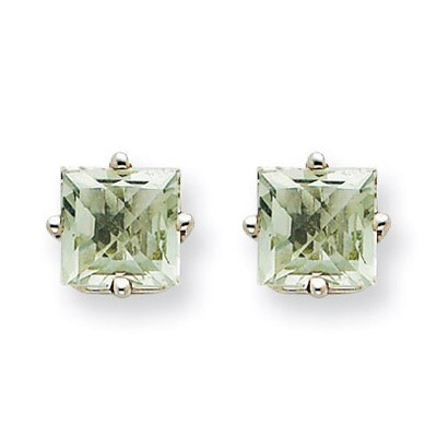 5mm Square Green Quartz Earrings 14k White Gold XE61WAG, MPN: XE61WAG, 883957094106