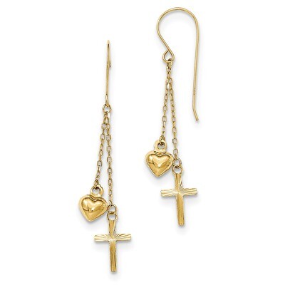 Ropa Chain Puffed Heart &amp; Diamond -cut Cross Dangle Earrings 14k Gold H1088, MPN: H1088, 8867747505…