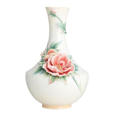 Franz Porcelain Peony and Wild Chinese Viburnum Design Sculptured Porcelain Vase FZ02814, MPN: FZ02…