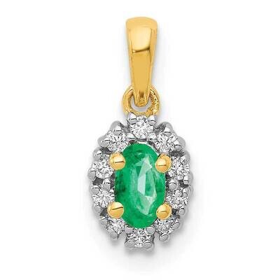 Halo Diamond &amp; Oval Emerald Pendant 14k Gold Rhodium Plated PM5252-EM-010-YA, MPN: PM5252-EM-010-YA…