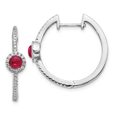 Cabochon Ruby Hoop Earrings 14k White Gold Diamond EM4031-RU-033-WA, MPN: EM4031-RU-033-WA, 1911018…