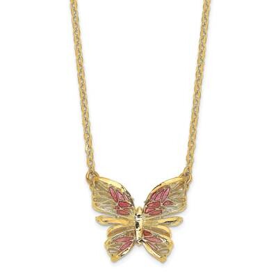 Leslie&#39;s Diamond-cut with Pink Enamel Butterfly Necklace 14k Gold Polished HB-LF1400-18, MPN: LF140…