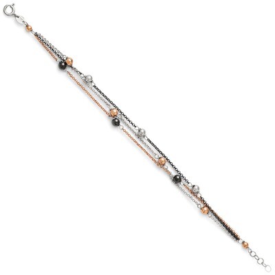 Leslie&#39;s Rhodium &amp; Rose Gold-plated Diamond-cut Bracelet 7 Inch - Sterling Silver HB-QLF128-7, MPN:…