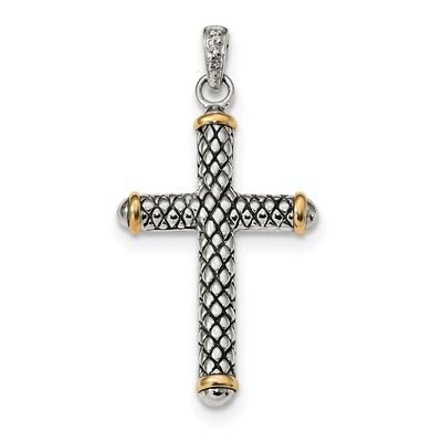 White Topaz On Bail Antiqued Cross Pendant Sterling Silver with 14k Gold QC9038, MPN: QC9038, 88395…