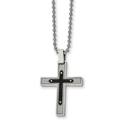 Textured Black IP-plated Cross Necklace Stainless Steel Polished SRN2411-22 by Chisel, MPN: SRN2411…