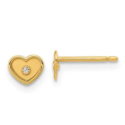 Brushed CZ Diamond Heart Post Earrings 14k Gold Polished GK1124 by Madi K, MPN: GK1124, 883957974811