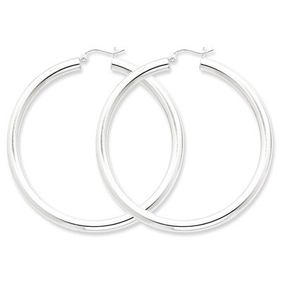 4mm Round Hoop Earrings Sterling Silver Rhodium-plated QE819, MPN: QE819, 883957941028