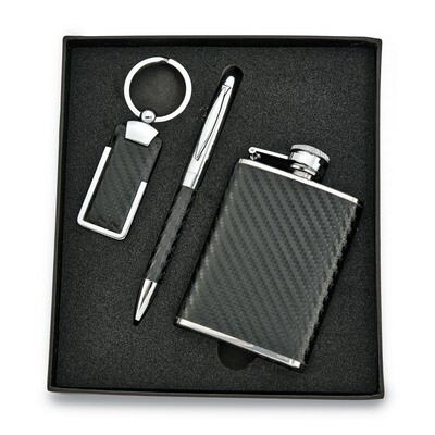 Faux Leather Key Ring, Pen and Flask Gift Set GM16925, MPN: GM16925, 788089135058