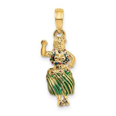 Hula Girl with Moveable Grass Skirt Charm 14k Gold 3-D K6833, MPN: K6833, 637218125746