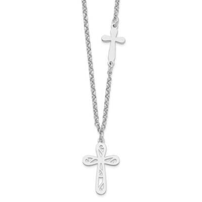2-Cross with 1 Inch Extender Necklace 17 Inch Sterling Silver Rhodium-Plated QG6214-16, MPN: QG6214…