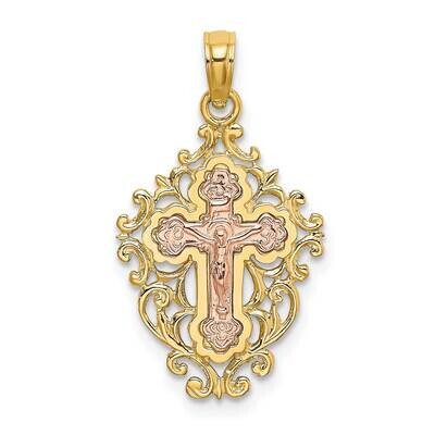 Two Tone with Lace Trim Crucifix Charm 14k Gold K9058, MPN: K9058, 637218036110