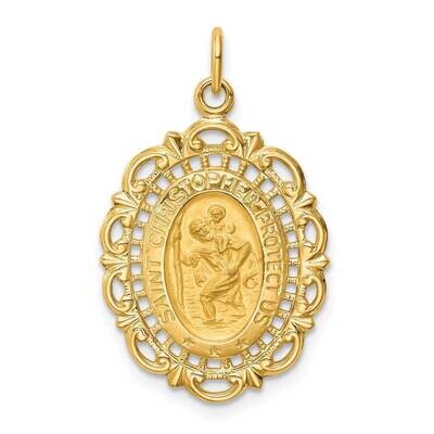 Medium Fancy Pierced Oval St. Christopher Medal 14k Gold Solid Polished Satin XR1801, MPN: XR1801, …