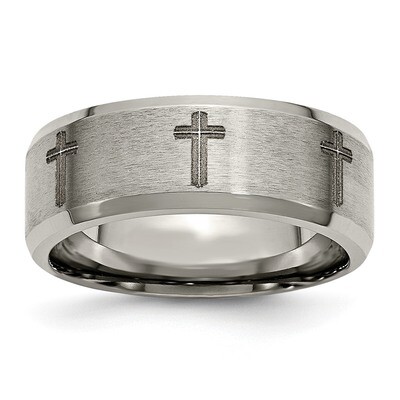 8mm Laser Design Brushed &amp; Polished Band Titanium Beveled Edge TB115D by Chisel, MPN: TB115D, 88677…