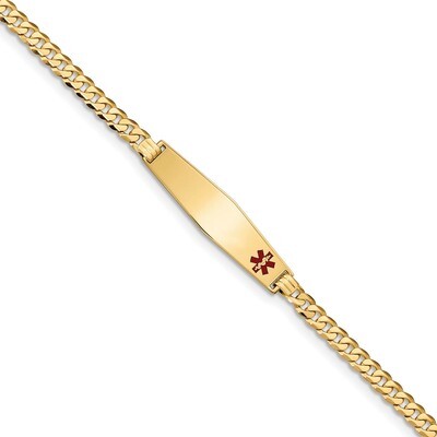 7 Inch Medical Soft Diamond Shape Red Enamel Flat Curb Link ID Bracelet 14k Gold XM562FC-7, MPN: XM…