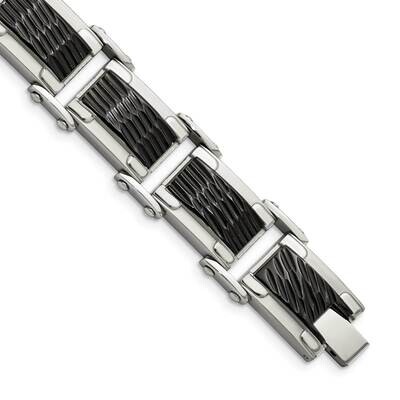 Black-plated &amp; Textured 9 Inch Bracelet Stainless Steel SRB829-9 by Chisel, MPN: SRB829-9, 19110101…