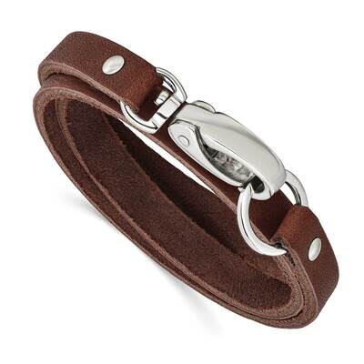 Dark Brown Leather Wrap Bracelet Stainless Steel SRB530-25 by Chisel, MPN: SRB530-25, 886774035741