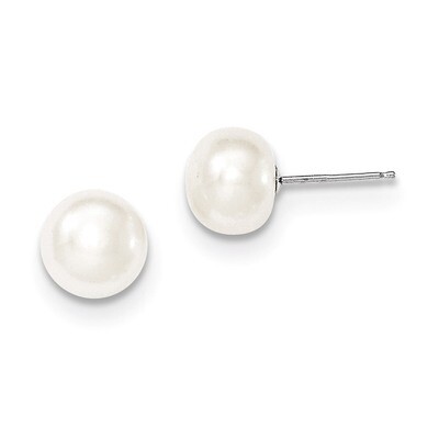 8-9mm White Button Cultured Pearl Stud Earrings 14k White Gold XW80BW, MPN: XW80BW, 191101435119