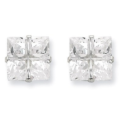 8mm Square Diamond 4 Prong Stud Earrings Sterling Silver QE7515, MPN: QE7515, 883957532974