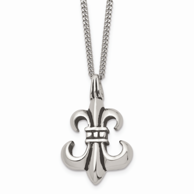 Polished Fleur de lis Necklace Stainless Steel Antiqued SRN934-18 by Chisel, MPN: SRN934-18, 886774…