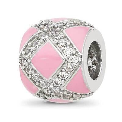 CZ Pink Enameled Fancy Bead Sterling Silver QRS4382, MPN: QRS4382,