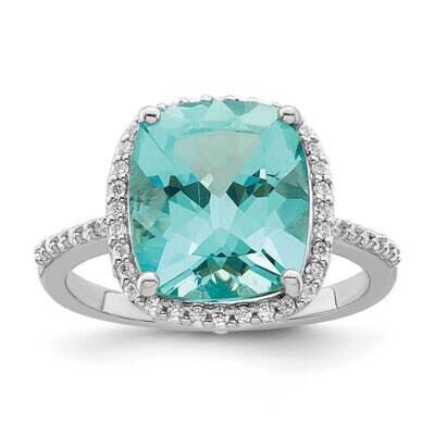 Light Blue Crystal CZ Diamond Halo Ring Sterling Silver Rhodium-Plated QR7401, MPN: QR7401,