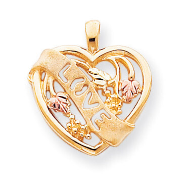 Black Hills Gold Love Banner Across Scrolled Heart Pendant 10k Gold 10BH359