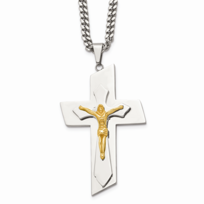 Yellow IP-plated Crucifix Necklace Stainless Steel Polished SRN940-24 by Chisel, MPN: SRN940-24, 19…