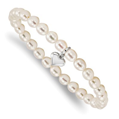Heart Freshwater Cultured Pearl 5 inch Stretch Bracelet 5 Inch Sterling Silver QH5325, MPN: QH5325,…