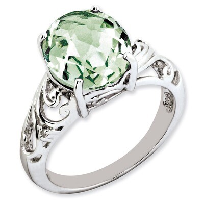 Oval Green Quartz &amp; Diamond Ring Sterling Silver QR3190AG, MPN: QR3190AG, 886774199221