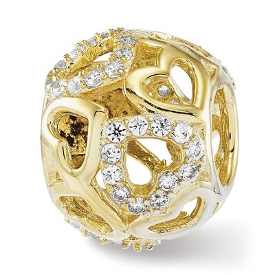 Polished Gold-tone CZ Hearts Bead Sterling Silver QRS3729, MPN: QRS3729, 191101789083