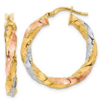 Rose &amp; White Rhodium Polished Twisted Hoop Earrings 14k Gold TF2089, MPN: TF2089, 883957988726