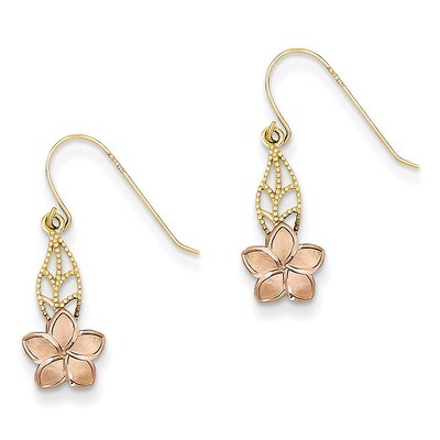 Fancy Plumeria Dangle Earrings 14k Two-Tone Gold TE613, MPN: TE613, 886774761596