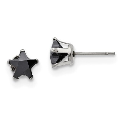 7mm Black Star Diamond CZ Stud Post Earrings Stainless Steel Polished SRE1126 by Chisel, MPN: SRE11…
