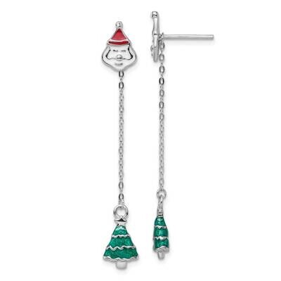 Enameled Crystal Santa Tree Post Earrings Sterling Silver Rhodium-Plated QE16568, MPN: QE16568, 196…