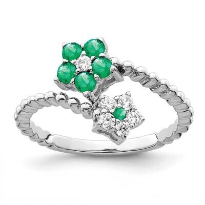 Emerald and Diamond Floral Ring 14k White Gold Polished RM8393-EM-018-WA, MPN: RM8393-EM-018-WA,