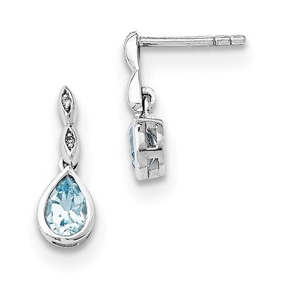 Blue Topaz and .01 Ct Diamond Post Earrings Sterling Silver QW370, MPN: QW370, 191101194382