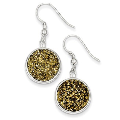 Yellow Druzy Round Shepherd Hook Earrings Sterling Silver QE9619, MPN: QE9619, 883957037790
