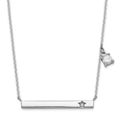 CZ Diamond and Diamond with 1.25 Inch Extender Bar Necklace 16.5 Inch Sterling Silver Rhodium-Plate…