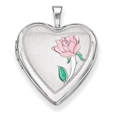 Enameled Flower Heart Locket Sterling Silver 20mm QLS323, MPN: QLS323, 883957144443