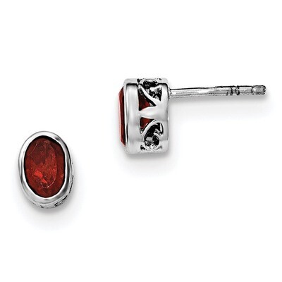 Garnet Oval Post Earrings Sterling Silver Rhodium-plated Polished QE12626GA, MPN: QE12626GA,