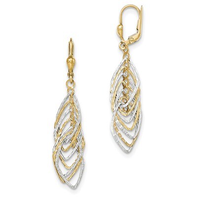Polished and Diamond -cut Dangle Leverback Earrings 14k Two-Tone Gold TH888, MPN: TH888, 8680441140…