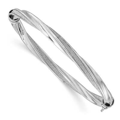 Sterling Silver Polished &amp; Twisted Glitter Hinged Bangle QB884