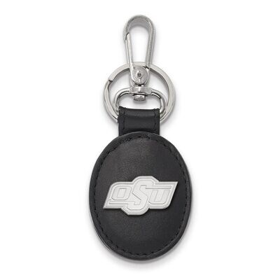 Oklahoma State University Black Leather Oval Key Chain Sterling Silver SS012OKS-K1, MPN: SS012OKS-K…